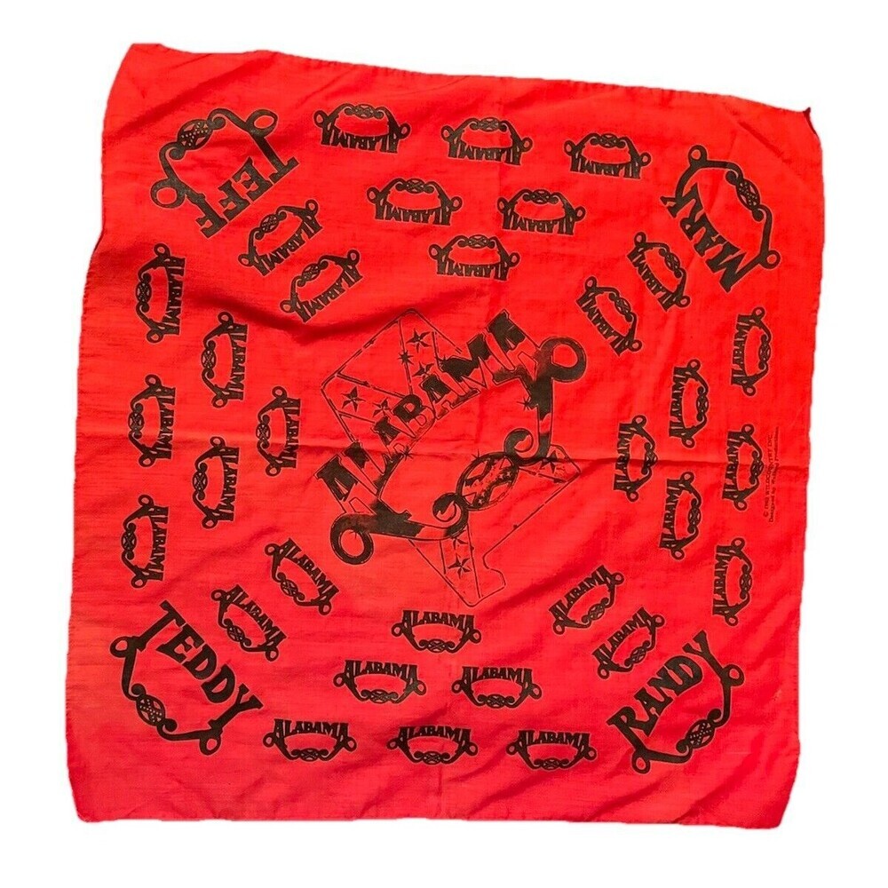 Vintage 1983 Alabama The Band Red and Black Biker Bandanna Wild Country Music